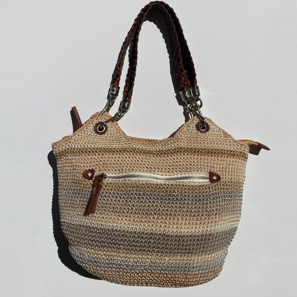 The Sak Crochet Indio Satchel Shoulder Purse Handbag Sand Stripe - Picture 1 of 8